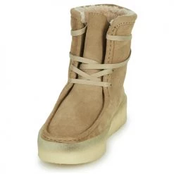 Chaussures Femme Derbies Clarks WALLABEECUP HI Camel -Derbies Soldes 22590607 500 C
