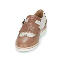 Chaussures Femme Derbies Geox JANALEE B Sable / Blanc -Derbies Soldes 6819439 500 C